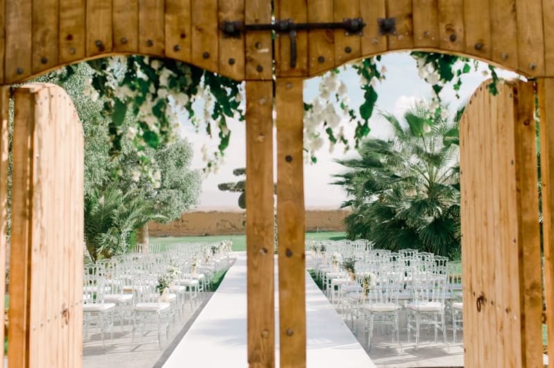 Lieu de cérémonie de mariage dans un jardin du Riad Taj Omayma